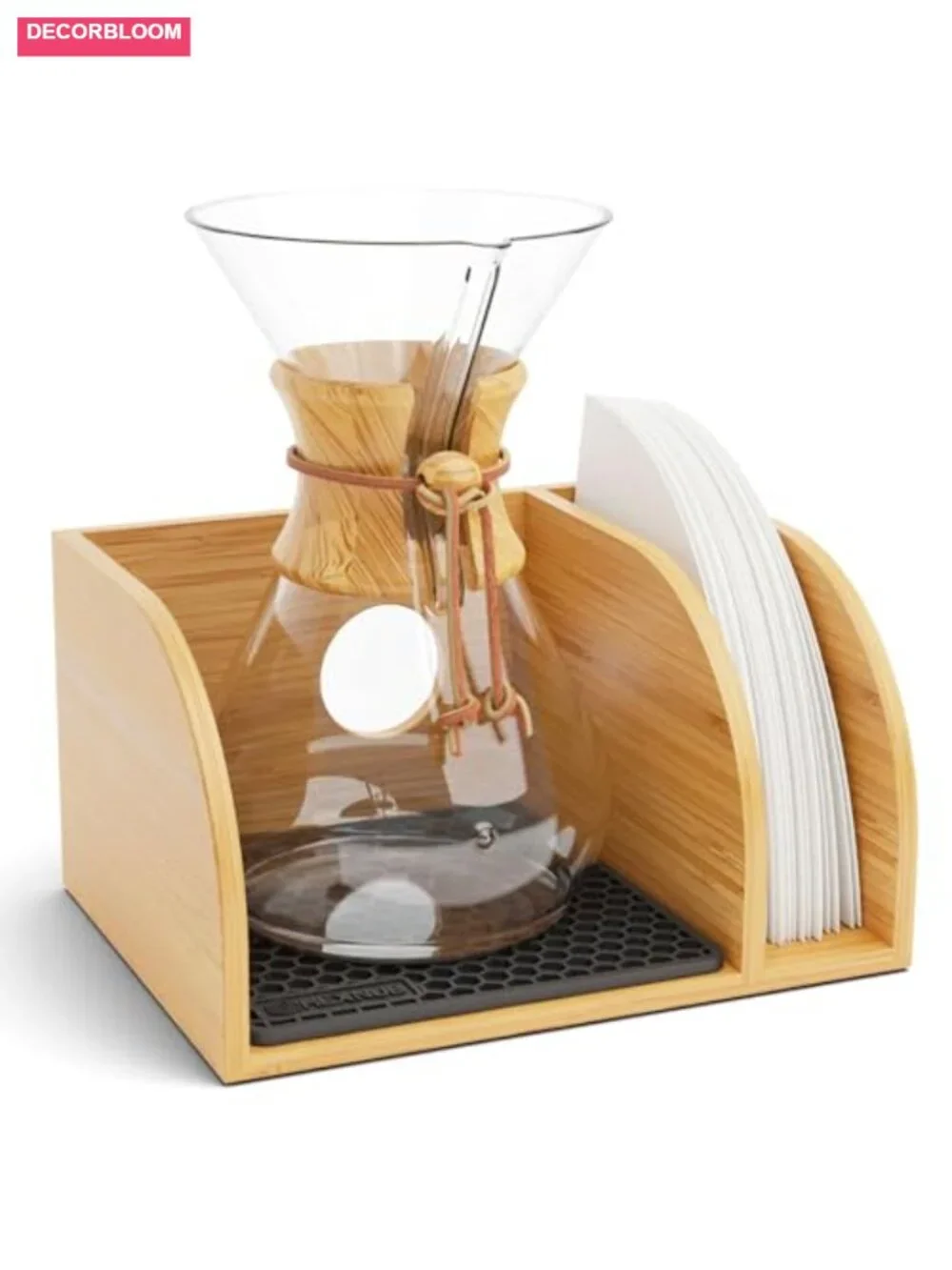 Bamboo Pour Over Coffee Caddy with Filter Holder, Compact Organizer for Chemex